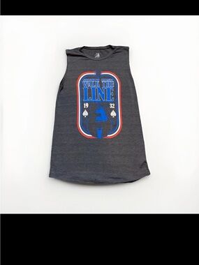 Zion Rootswear Gray Johnny cash  Graphic Tank with Blue & Red Print